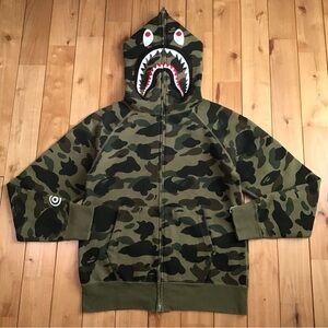 Bape Olive Green Camo Shark Full-Zip Hoodie